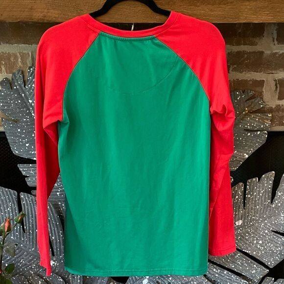 NWOT Long Raglan Sleeve (Red) Body (Green) Team Santa Christmas Tee Size Small - Picture 2 of 3